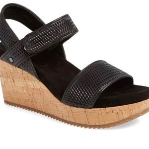 Eileen Fisher Black Demo Wedge Leather Sandals 8